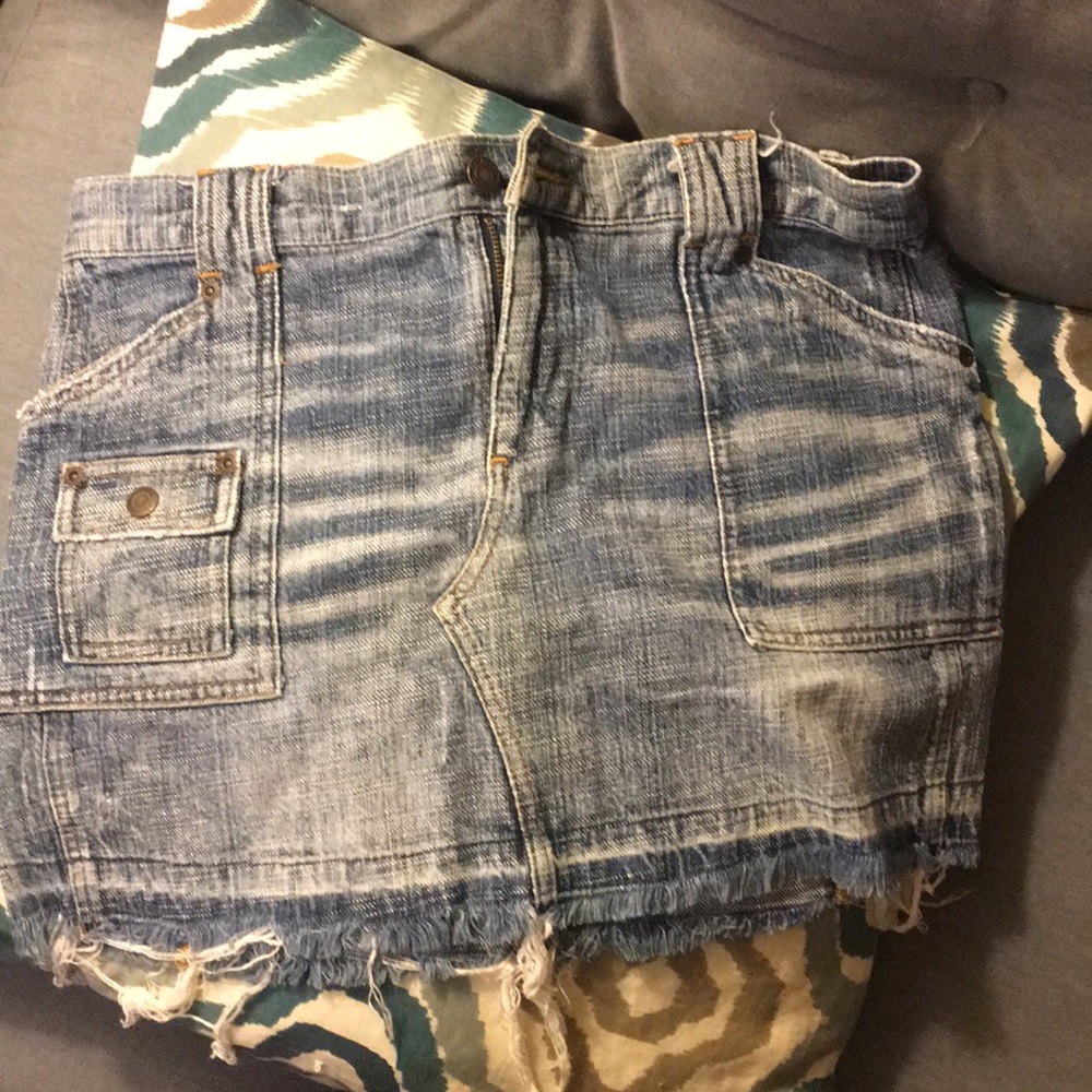 Distressed denim skirt